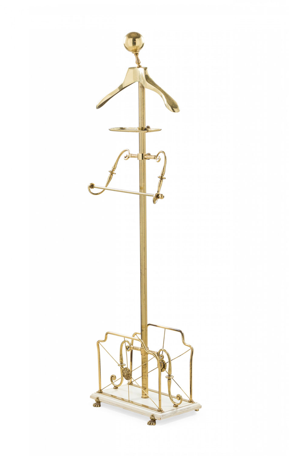 English  Victorian Style Brass and Beige Wood Valet Stand